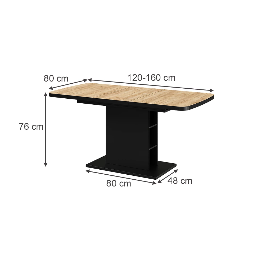 Mesa de jantar in Goldkraft Eiche/Schwarz on white background