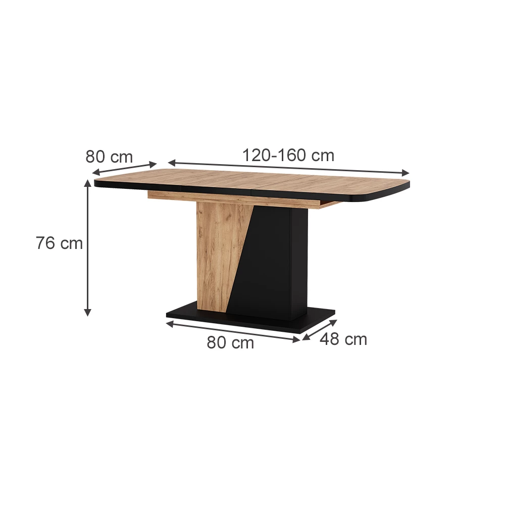 Mesa de jantar in Schwarz/Eiche on white background