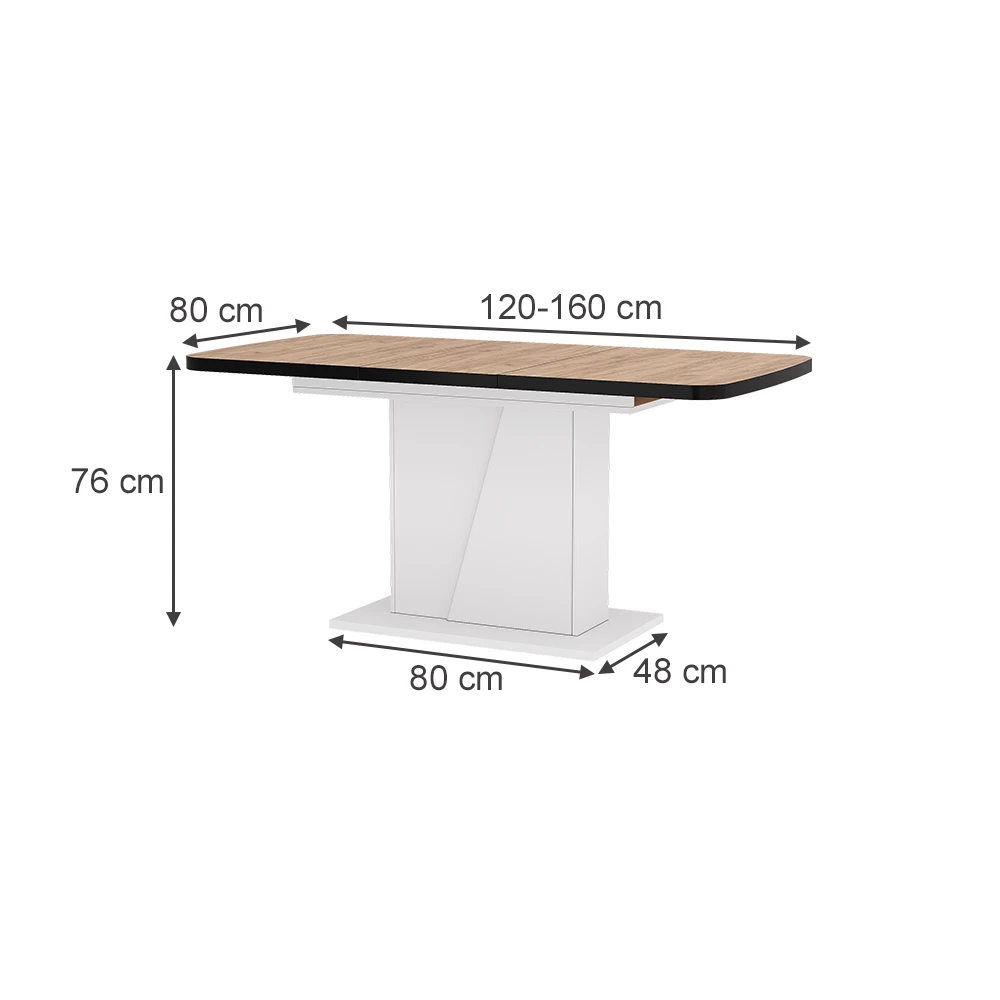 Mesa de comedor en Oro potencia roble/blanco sobre fondo blanco