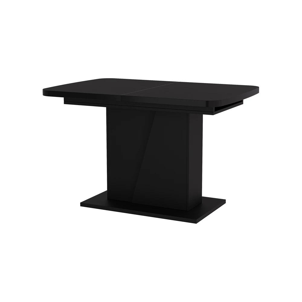 Esstisch in Schwarz auf weißem Hintergrund