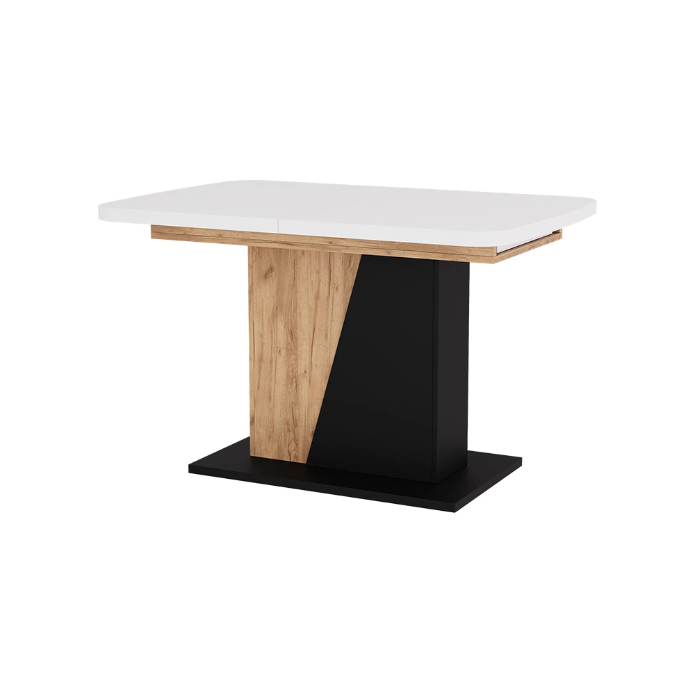Mesa de comedor en Roble blanco/dorado sobre fondo blanco