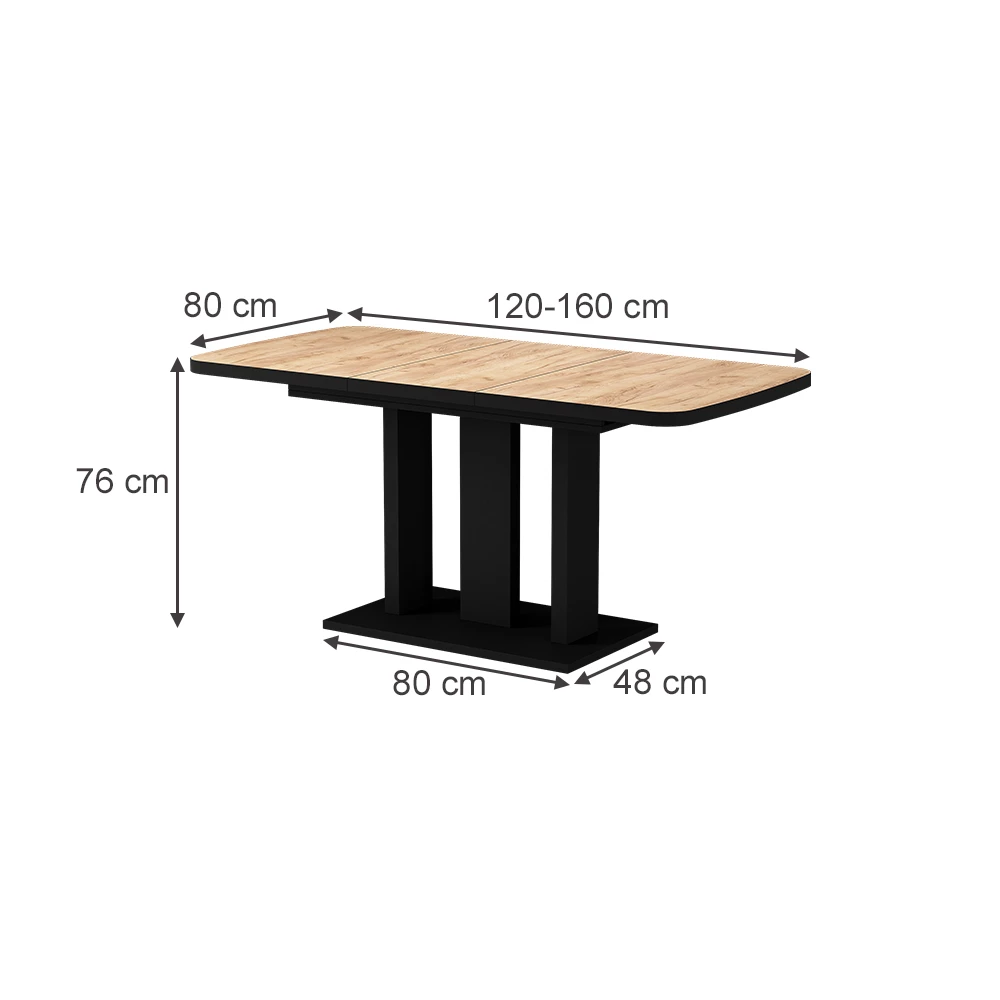Mesa de comedor en Goldkraft roble/negro sobre fondo blanco
