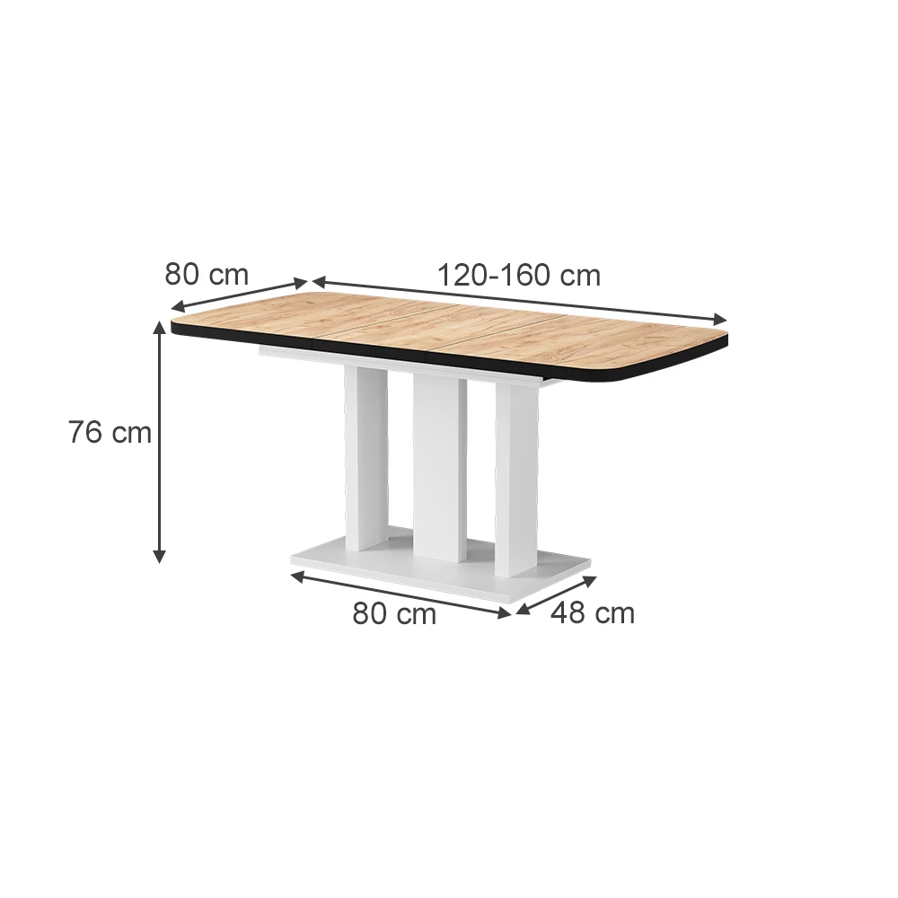 Mesa de comedor en Oro potencia roble/blanco sobre fondo blanco