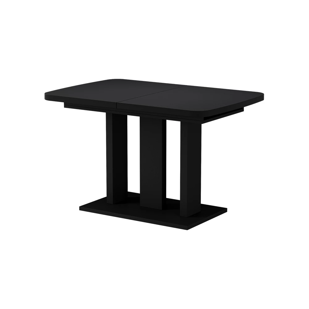 Esstisch in Schwarz auf weißem Hintergrund