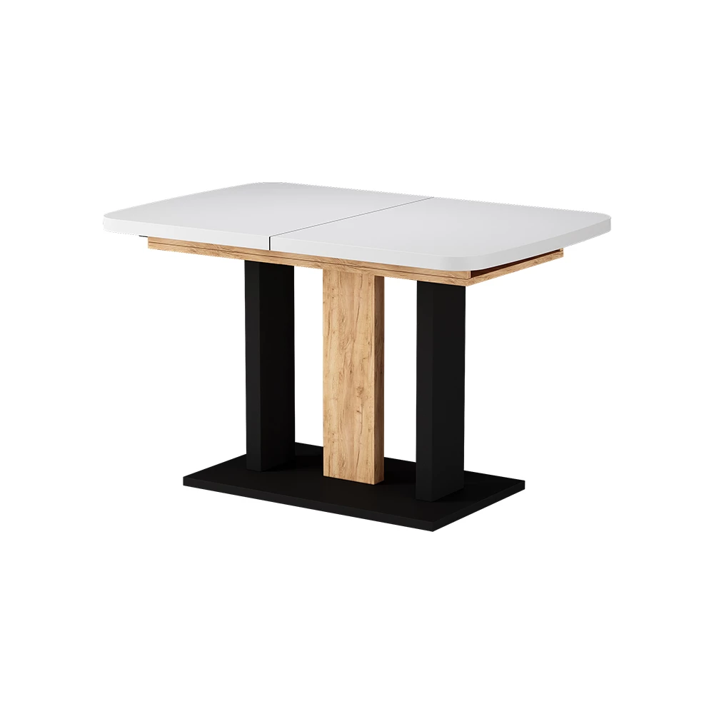 Esstisch in Weiß/Goldkraft Eiche auf weißem Hintergrund