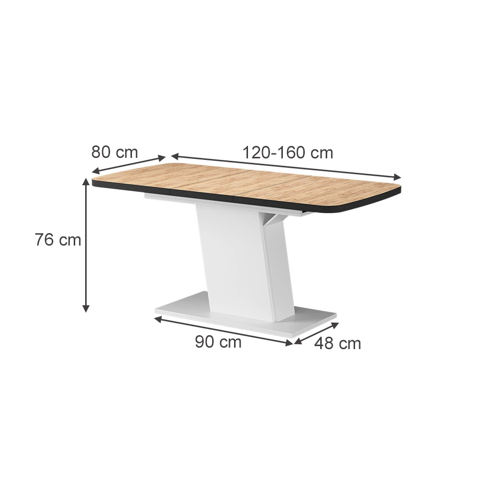 Mesa de comedor en Oro potencia roble/blanco sobre fondo blanco
