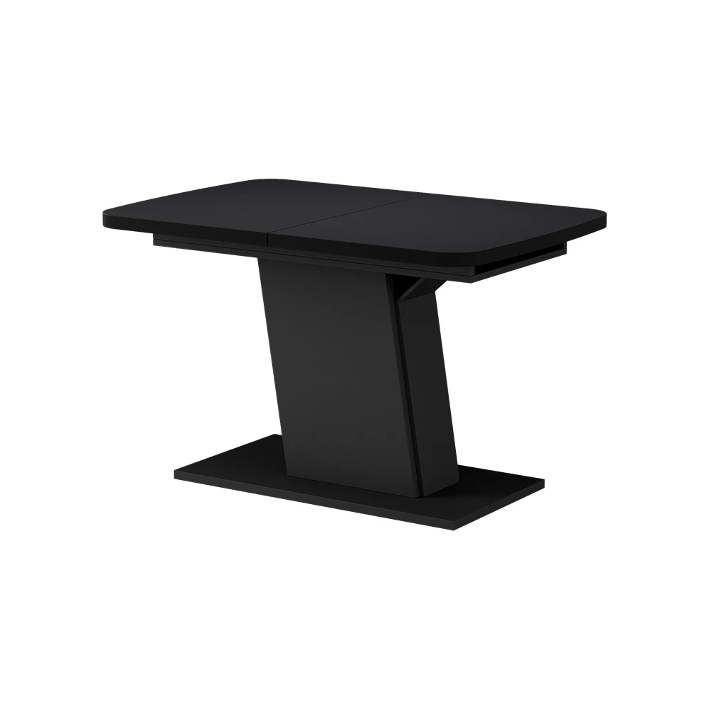 Esstisch in Schwarz auf weißem Hintergrund