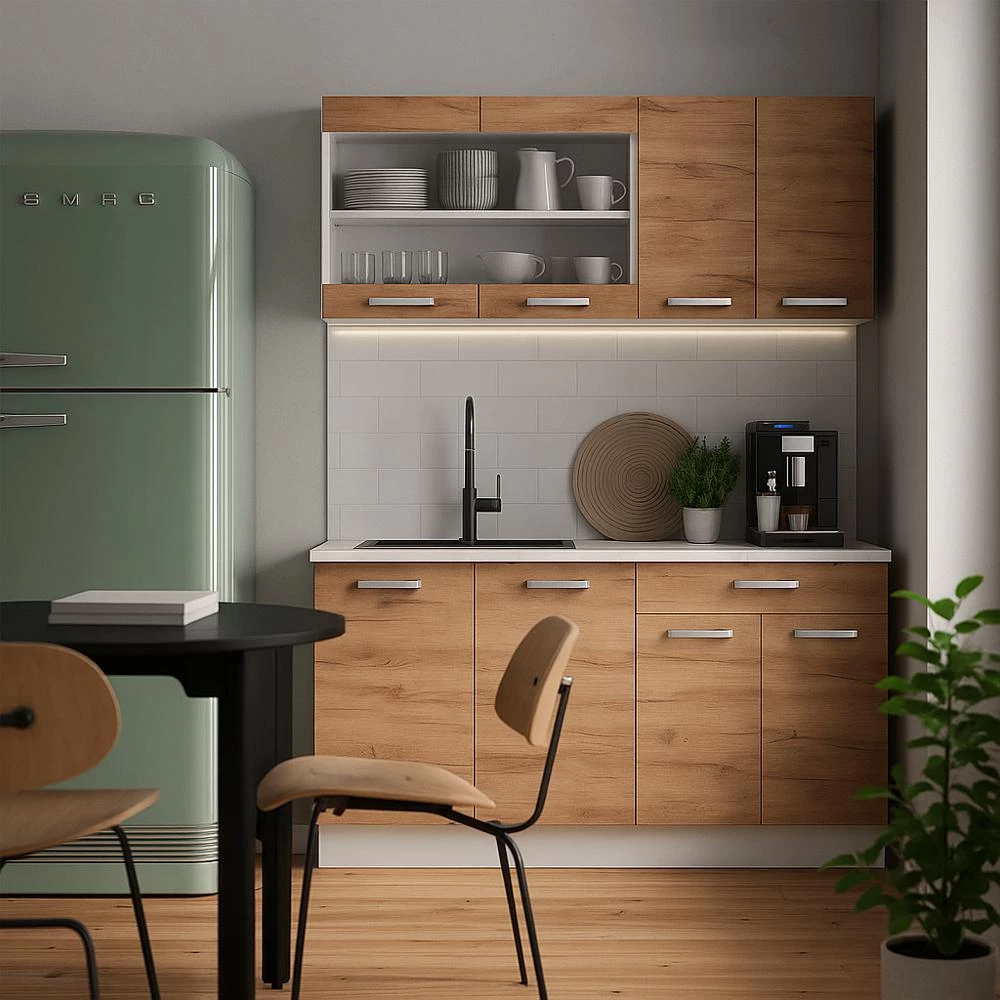 Armadio per tetti spioventi in Quercia dorata/bianco su sfondo bianco