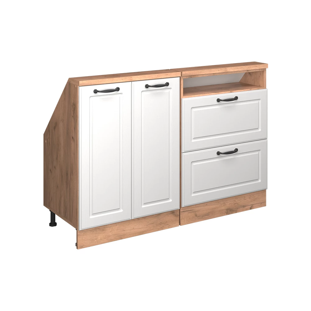 Kitchen cabinet for sloping roofs in White country house/gold oak on white background