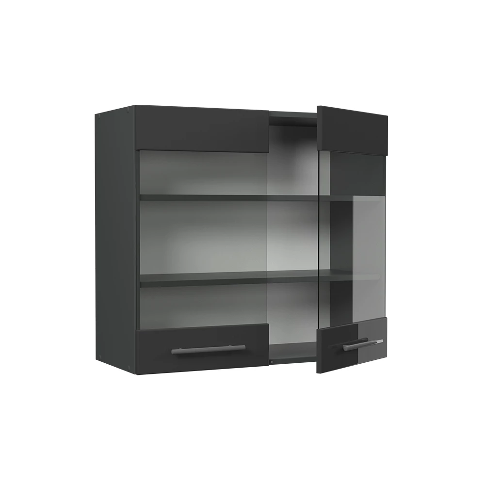 Glazen keukenkast in Antraciet Hoogglans on white background with decorative elements