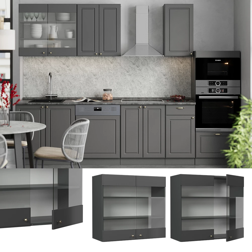 Armoire en verre en Anthrazit-Gold Landhaus, présenté dans un décor ambiant et sur fond blanc