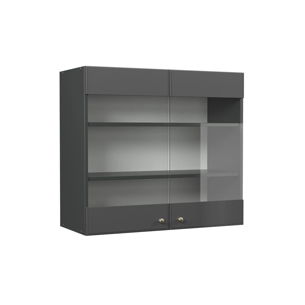 Armoire en verre en Anthrazit-Gold Landhaus sur fond blanc