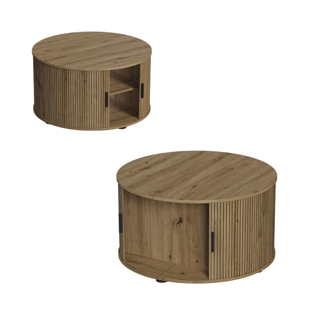 Gros plan de Table basse en Chêne, montrant le design et les détails de surface