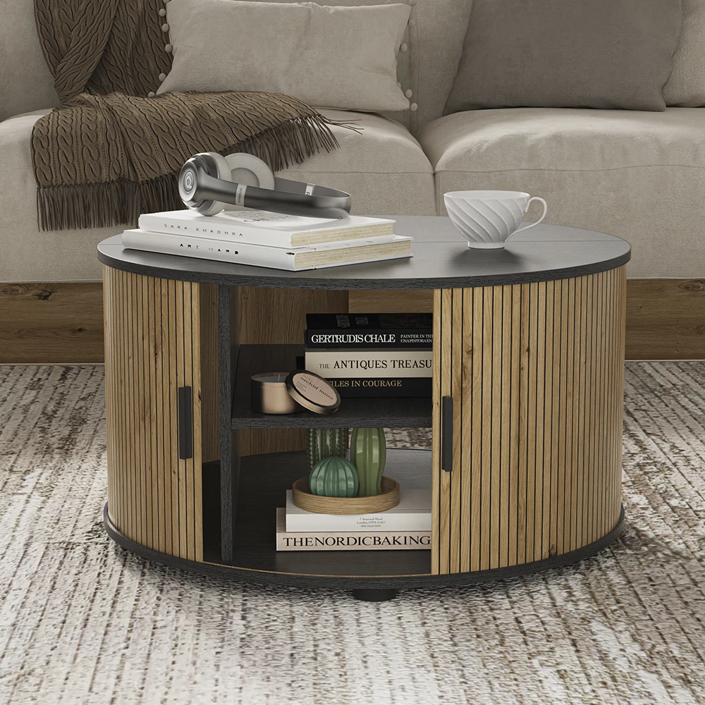 Table basse en Chêne/noir, présenté dans un décor ambiant avec décoration