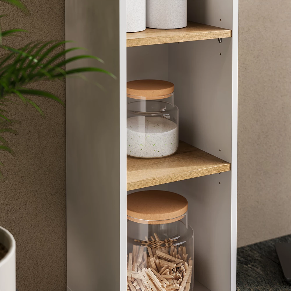 Close-up van Badkamerkast in Wit/Kunstnijverheid, met textuur/details