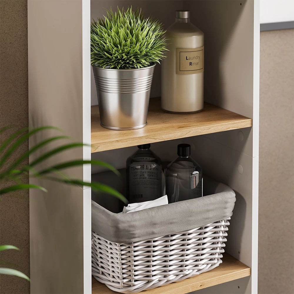 Nahaufnahme von Hochregal in Weiß/Artisan, zeigt Textur/Details