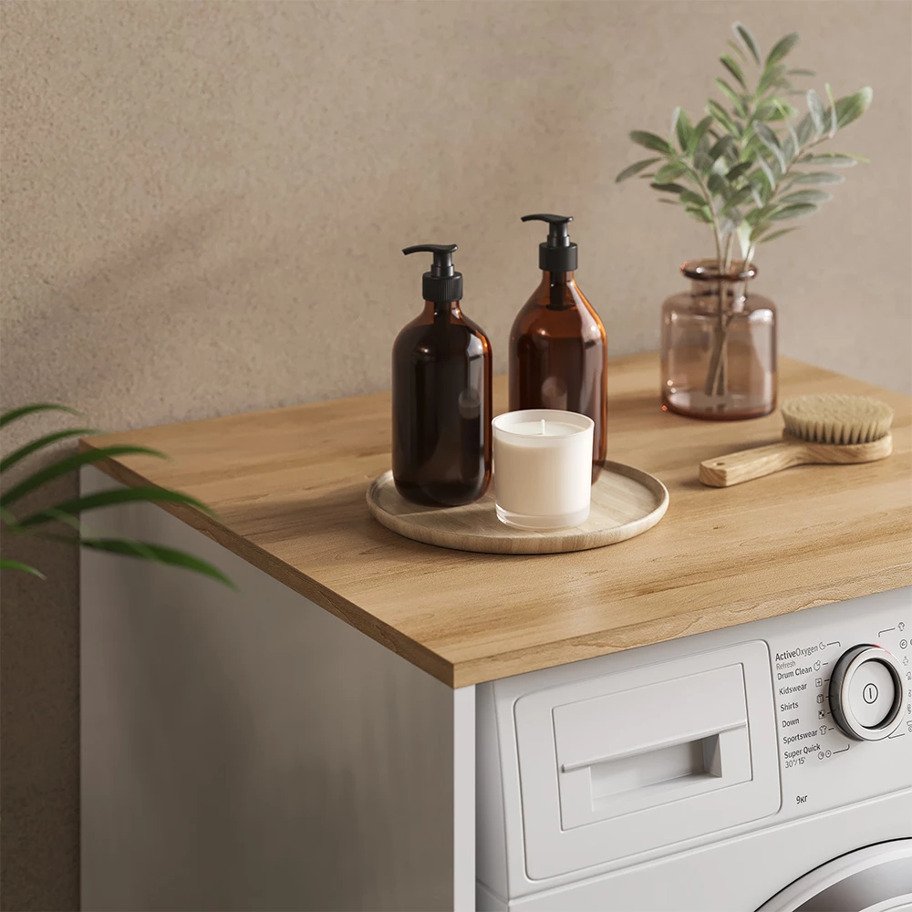 Primo piano di Mobile lavatrice in Bianco/Artisan, mostrando texture/dettagli