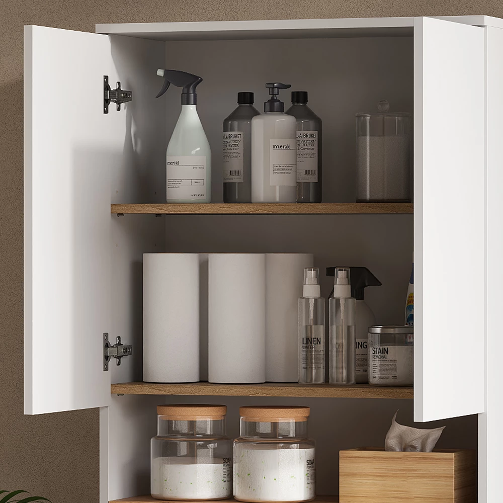 Primo piano di Mobile lavatrice in Bianco/Artisan, mostrando texture/dettagli