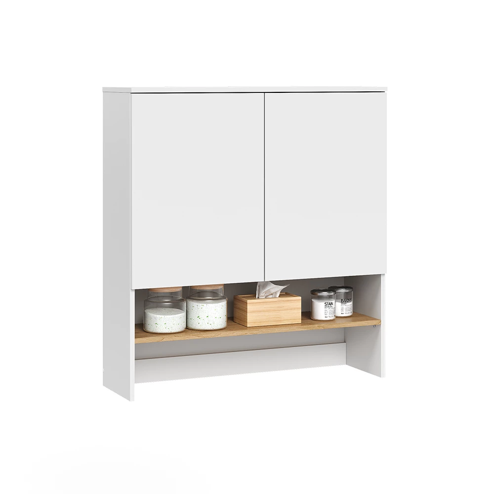 Waschmaschinenschrank in Weiß/Artisan auf weißem Hintergrund mit dekorativen Elementen