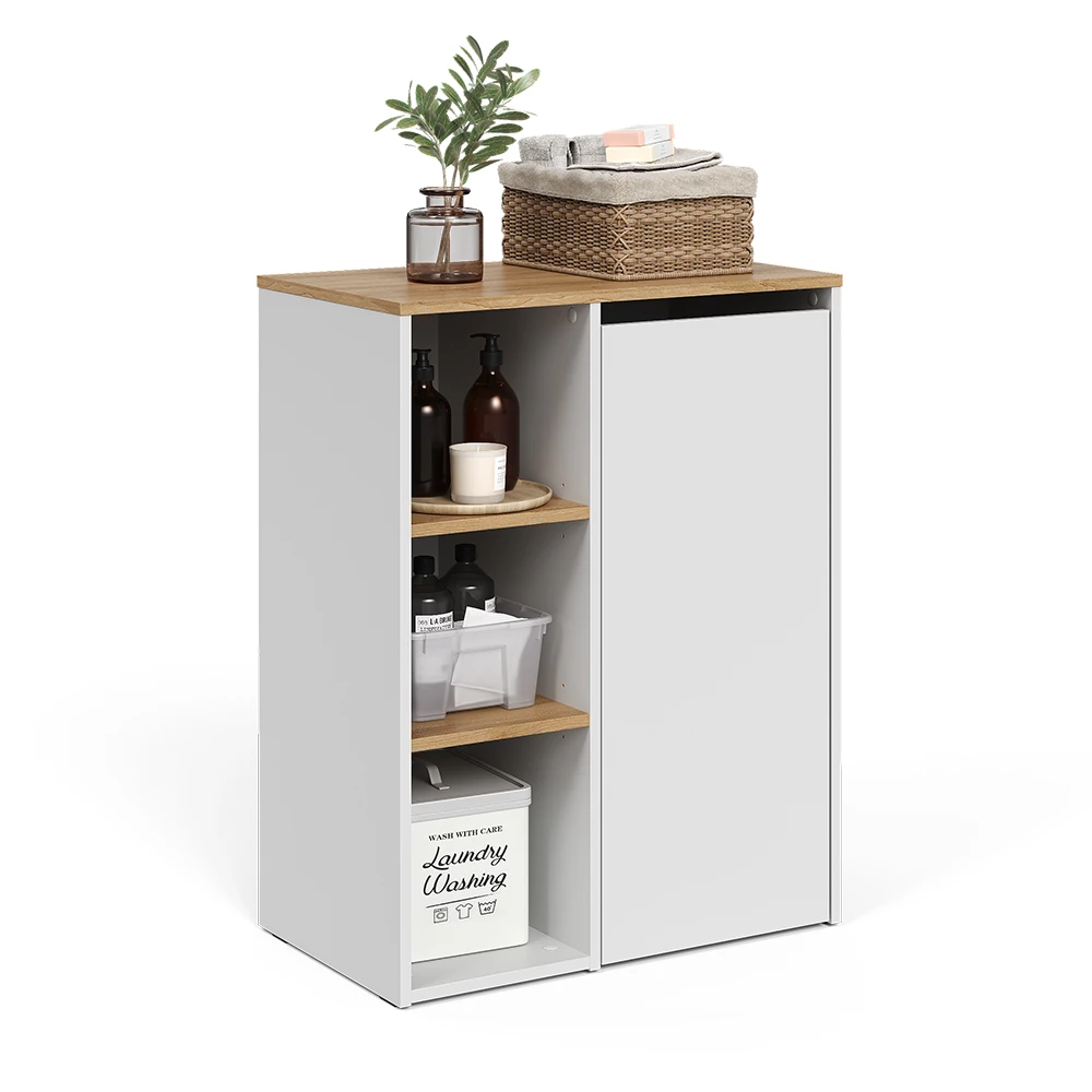 Badkamerkast in Wit/Kunstnijverheid op een witte achtergrond met decoratieve elementen