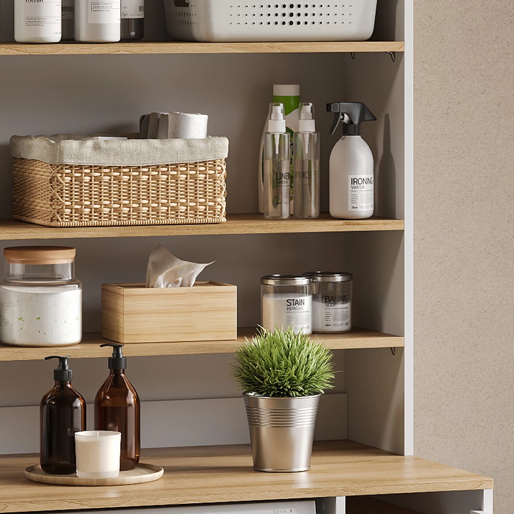 Close-up van Badkamerkast in Wit/Kunstnijverheid, met textuur/details