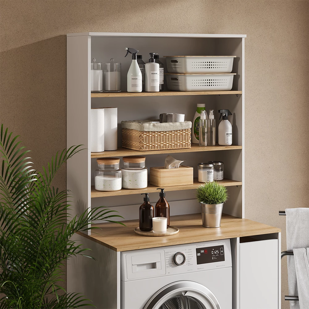 Badkamerkast in Wit/Kunstnijverheid, getoond in een sfeervolle omgeving met decoratie