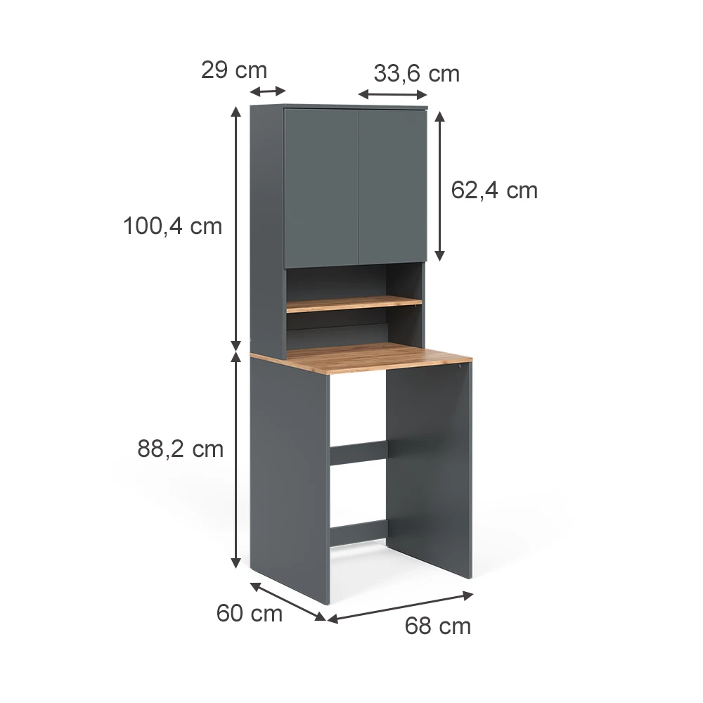 Waschmaschinenschrank in Anthrazit/Goldkraft Eiche auf weißem Hintergrund