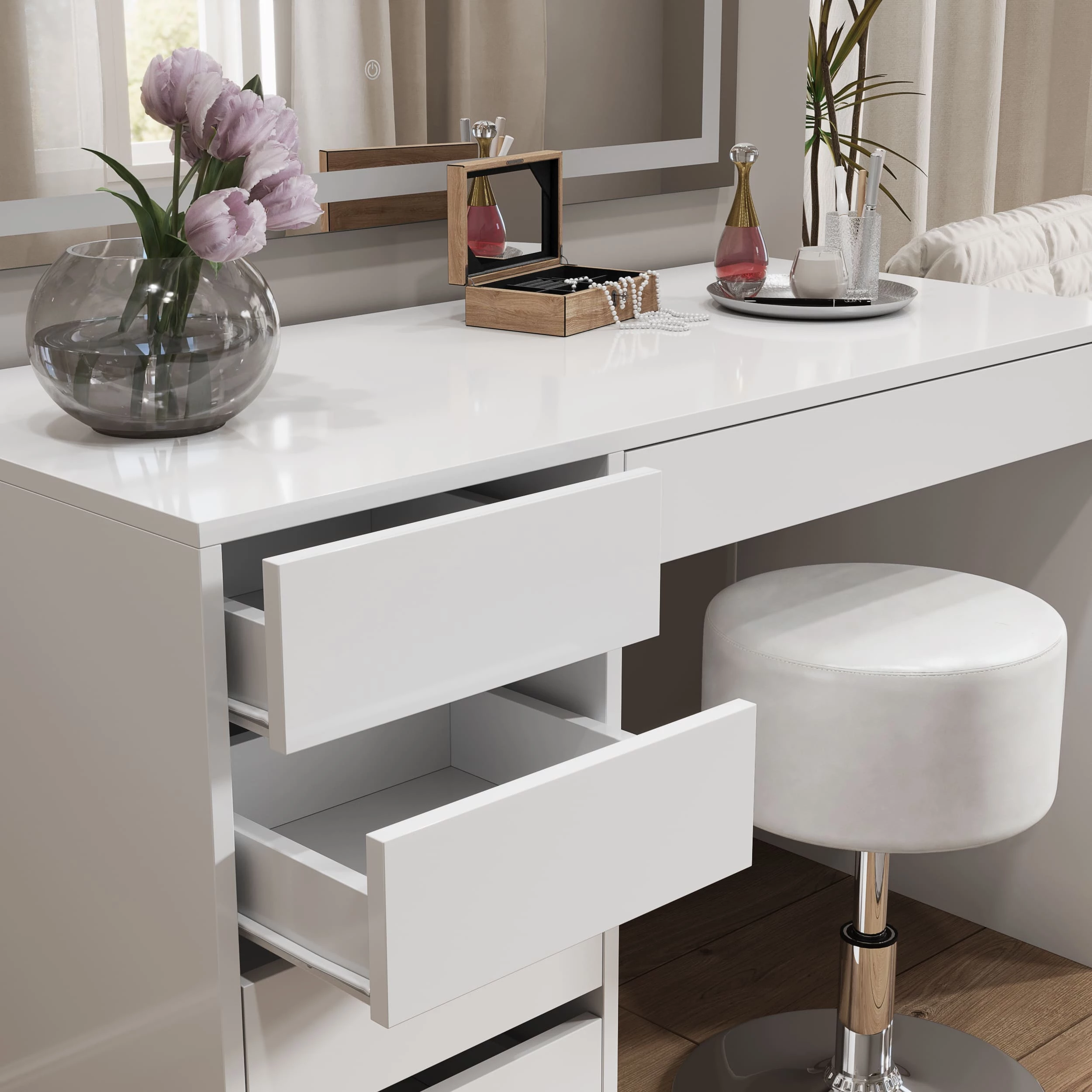 Close-up of Stool in White, showing texture/details