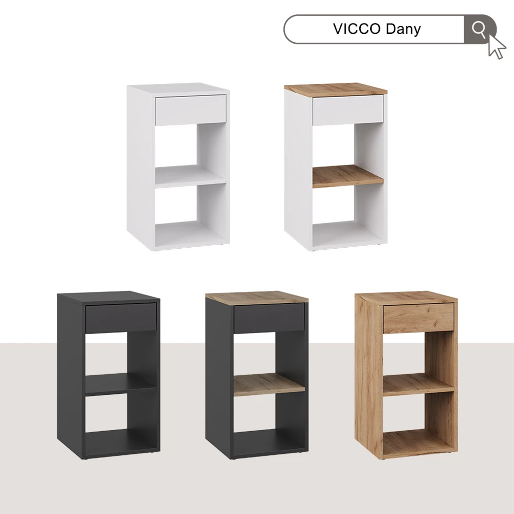 Nachttisch Dany Weiß/Goldkraft Eiche 35 x 65 cm mit 1 Schublade Vicco