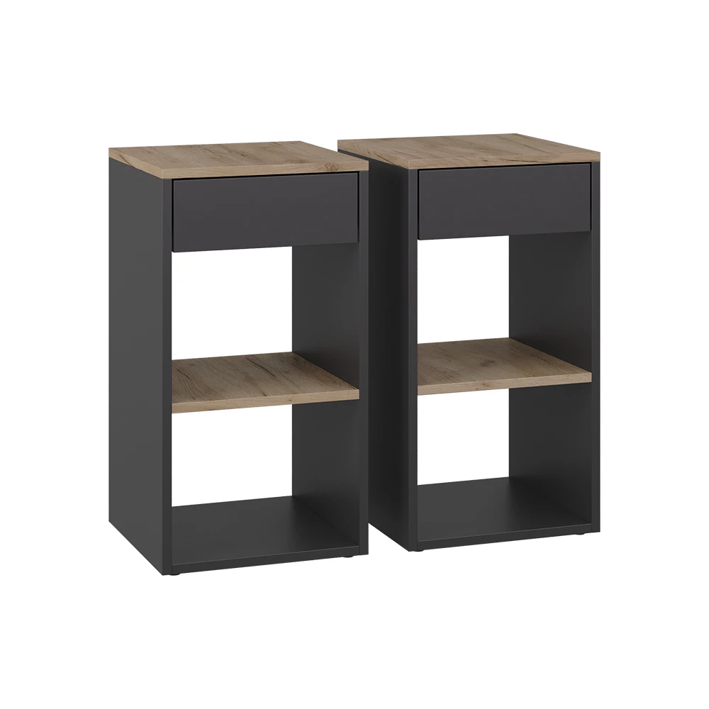 Table de nuit en Anthracite/chêne doré sur fond blanc