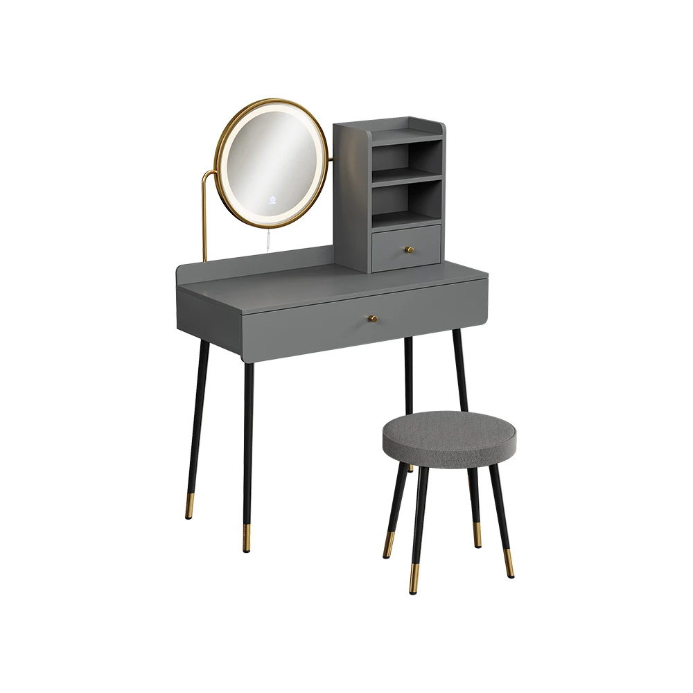 Schminktisch in Grau auf weißem Hintergrund