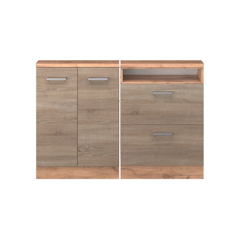 Nahaufnahme von Dachschrägenschrank-Set in Sonoma/Goldkraft Eiche, zeigt Textur/Details