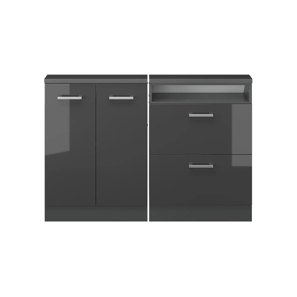 Nahaufnahme von Dachschrägenschrank-Set in Anthrazit Hochglanz/Anthrazit, zeigt Textur/Details