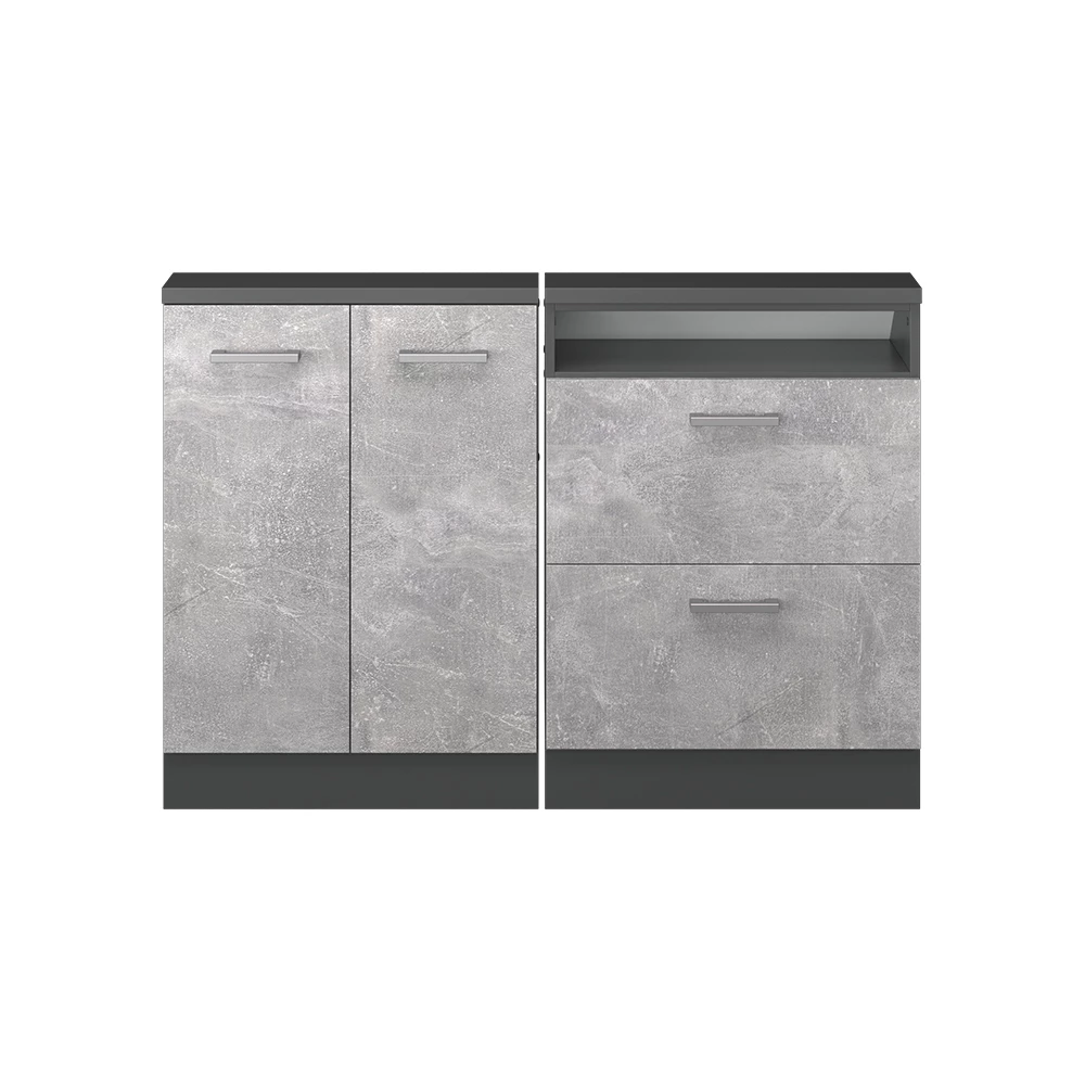 Nahaufnahme von Dachschrägenschrank-Set in Beton/Anthrazit, zeigt Textur/Details