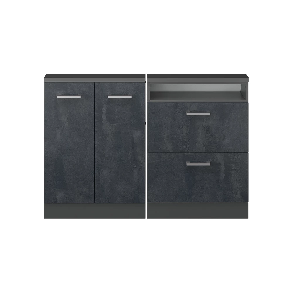 Nahaufnahme von Dachschrägenschrank-Set in Schwarz Beton/Anthrazit, zeigt Textur/Details