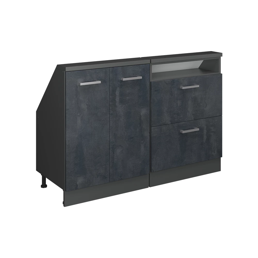 Dachschrägenschrank-Set in Schwarz Beton/Anthrazit auf weißem Hintergrund