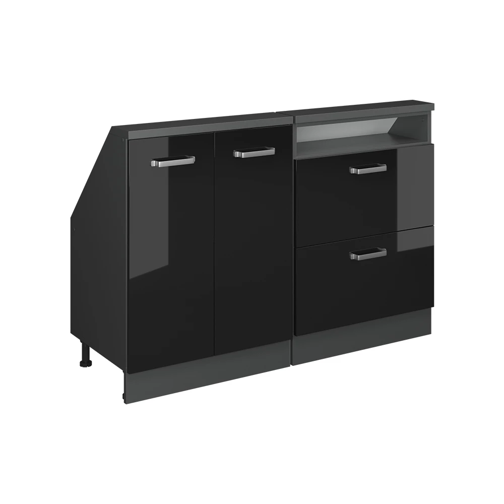 Dachschrägenschrank-Set in Schwarz Hochglanz/Anthrazit auf weißem Hintergrund