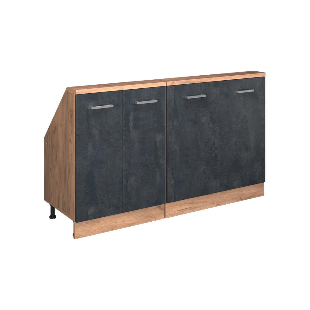Dachschrägenschrank-Set in Schwarz Beton/Goldkraft Eiche auf weißem Hintergrund