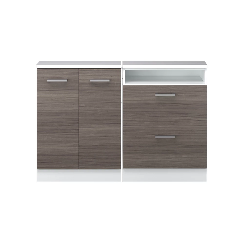 Nahaufnahme von Dachschrägenschrank-Set in Edelgrau/Weiß, zeigt Textur/Details