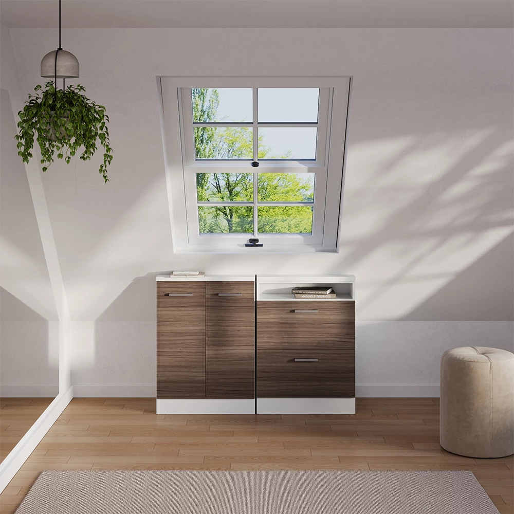 Set di mobili sottotetto in Grigio prezioso/bianco su sfondo bianco