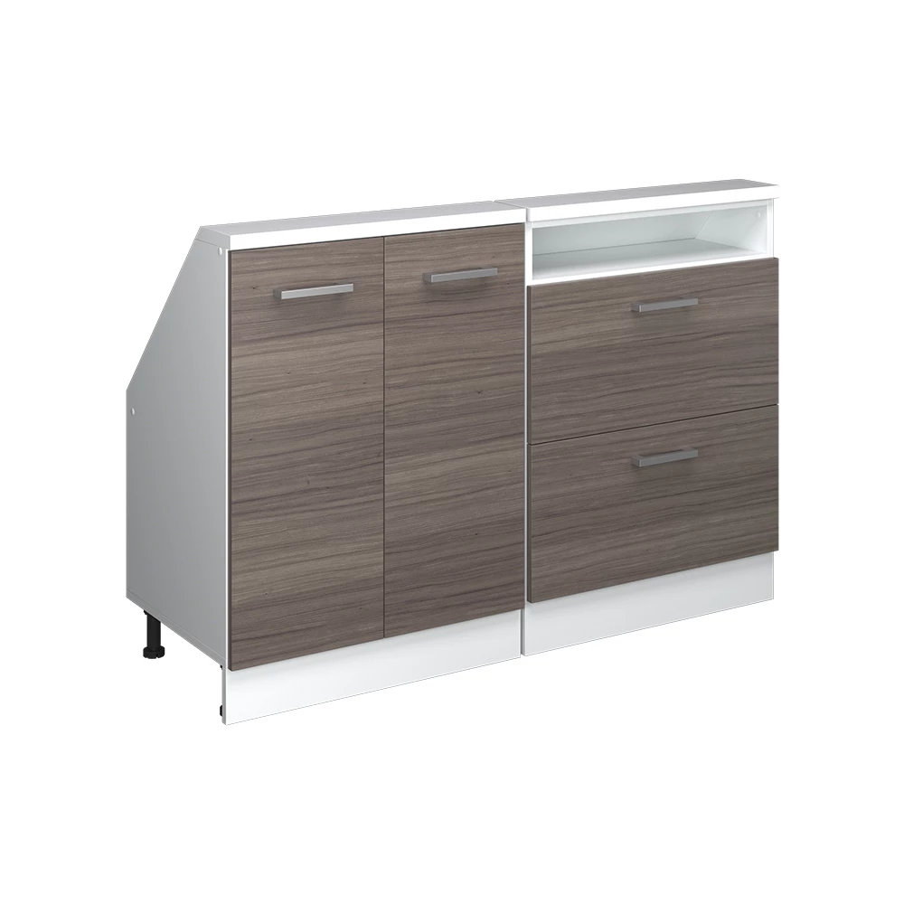 Dachschrägenschrank-Set in Edelgrau/Weiß auf weißem Hintergrund