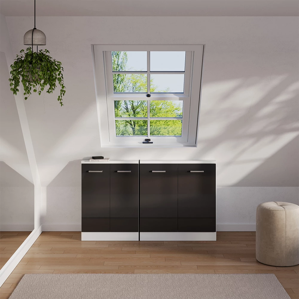 Dachschrägenschrank-Set Rion Anthrazit Hochglanz/Weiß 2er Set Vicco