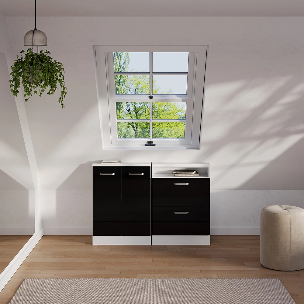 Šikmá skriňa in Dub čierny vysoký lesk/biela on white background