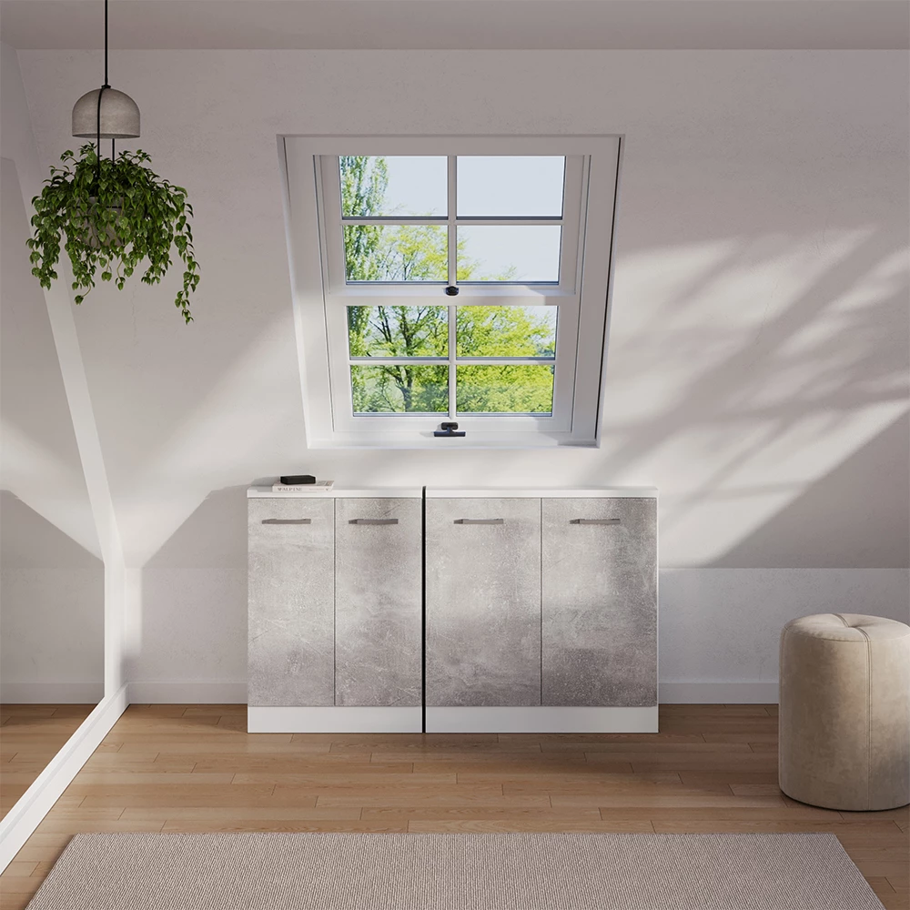 Set di mobili sottotetto in Cemento/Bianco su sfondo bianco