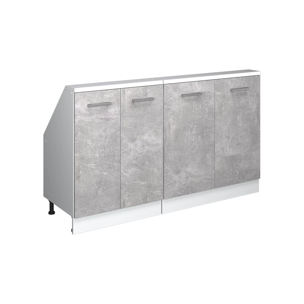 Dachschrägenschrank-Set in Beton/Weiß auf weißem Hintergrund