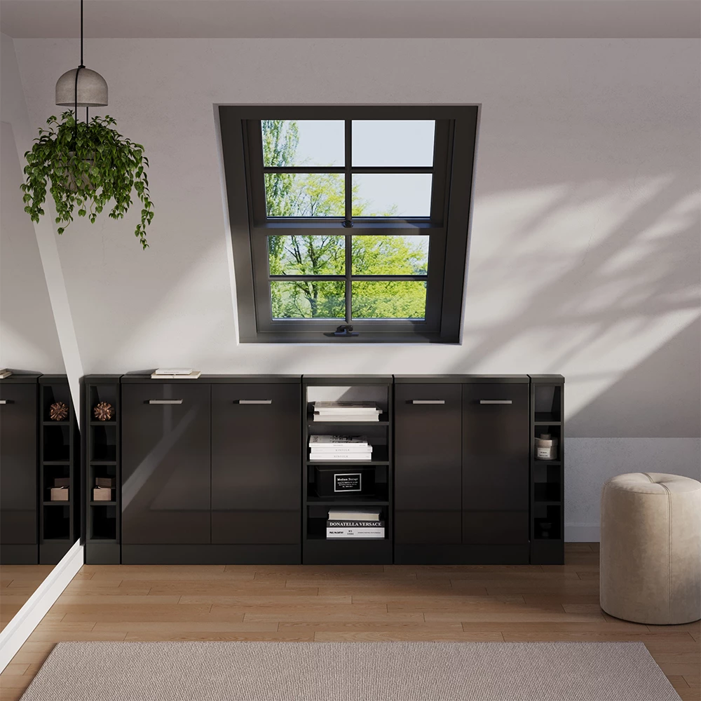 Dachschrägenschrank-Set in Anthrazit Hochglanz/Anthrazit on white background