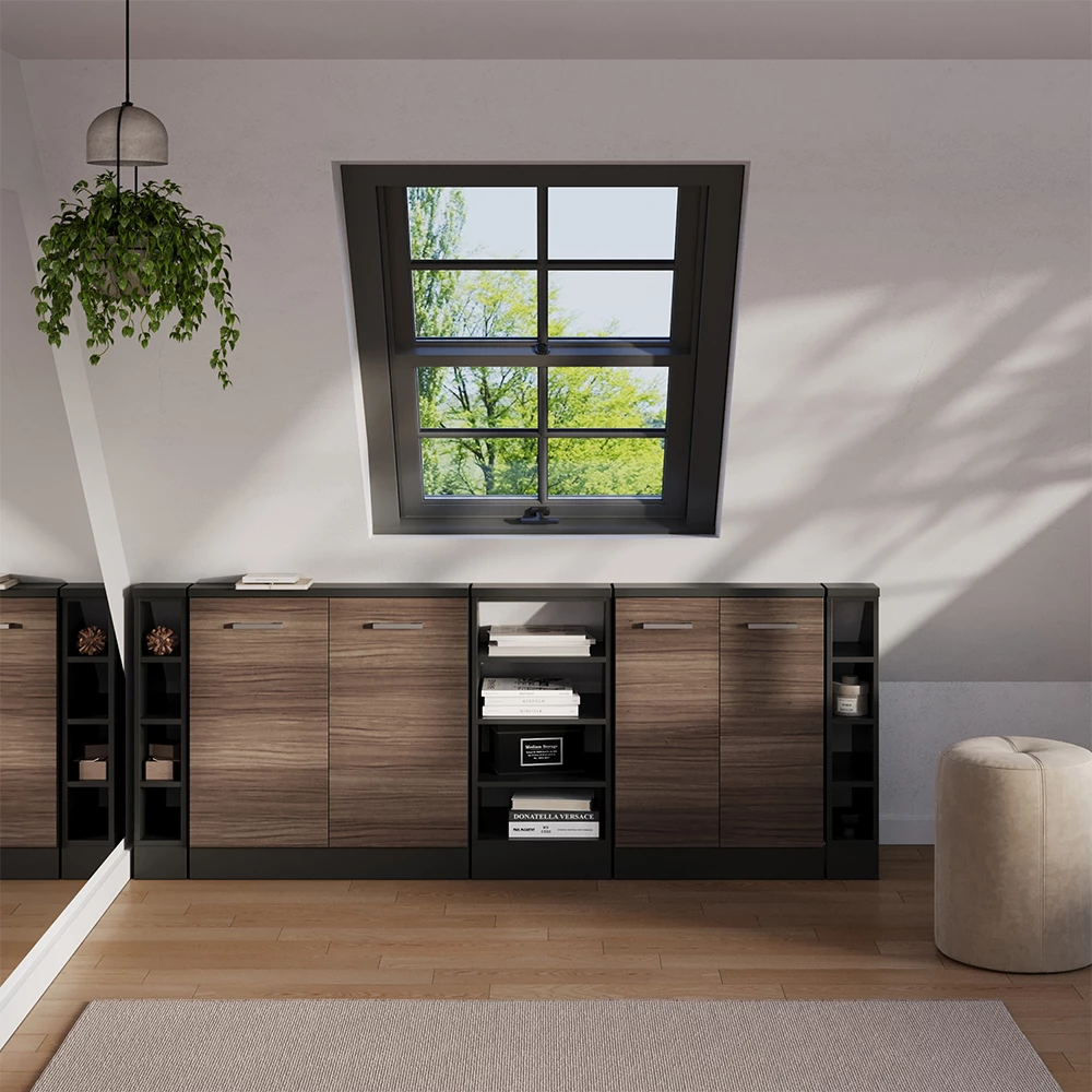 Kastenset voor schuine wand in Edel grijs/antraciet op een witte achtergrond