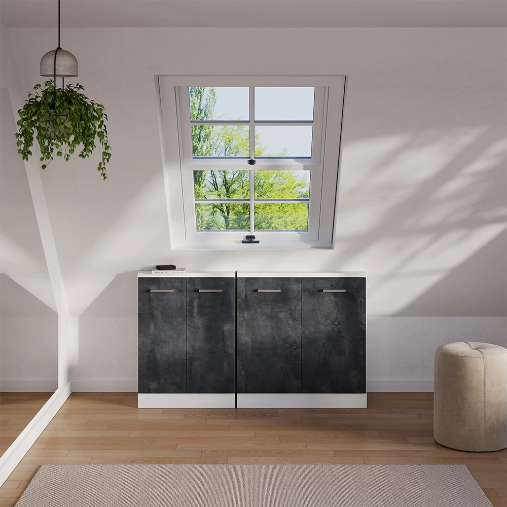 Skriňová súprava so šikmou strechou in Čierny betón/biely on white background