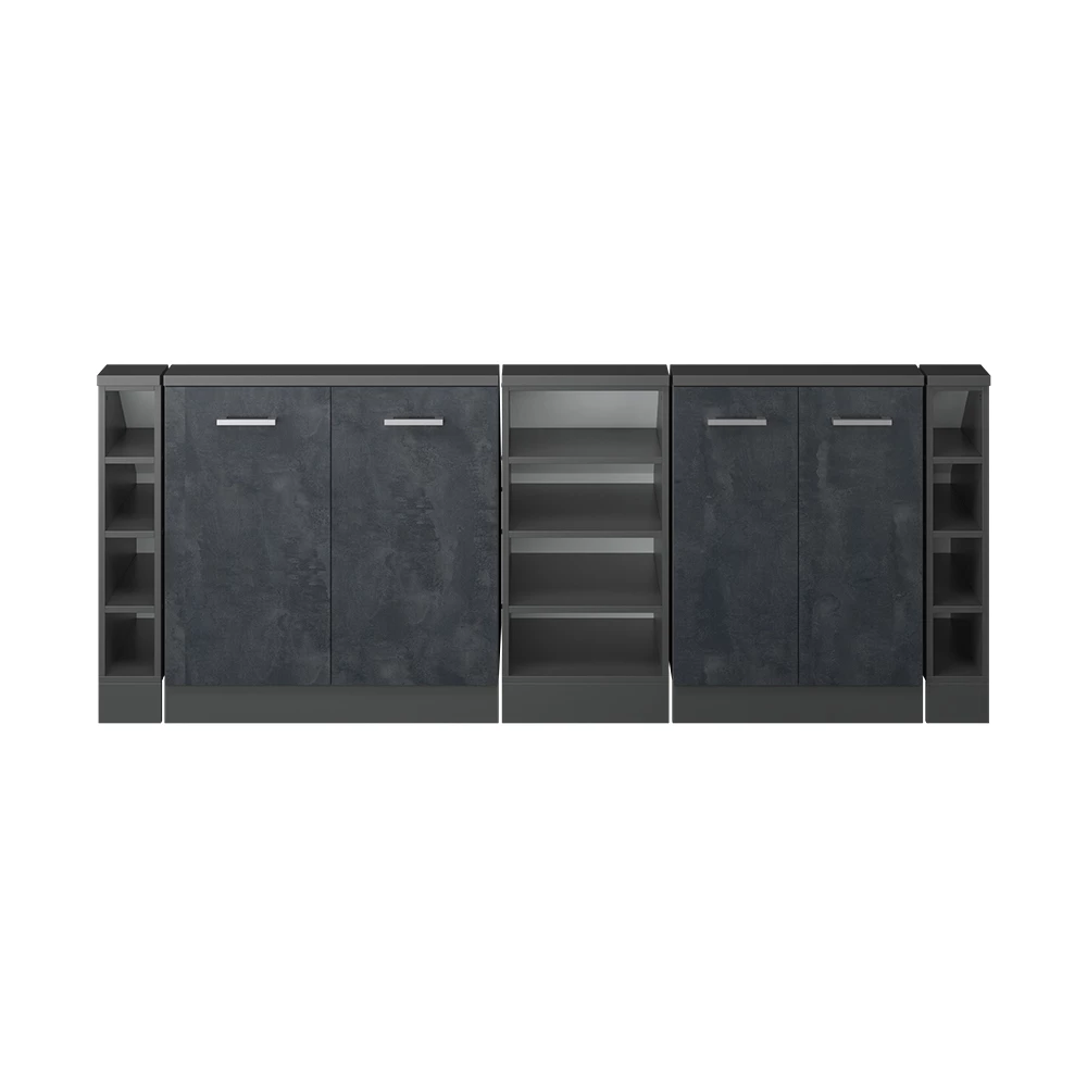 Nahaufnahme von Dachschrägenschrank-Set in Schwarz Beton/Anthrazit, zeigt Textur/Details