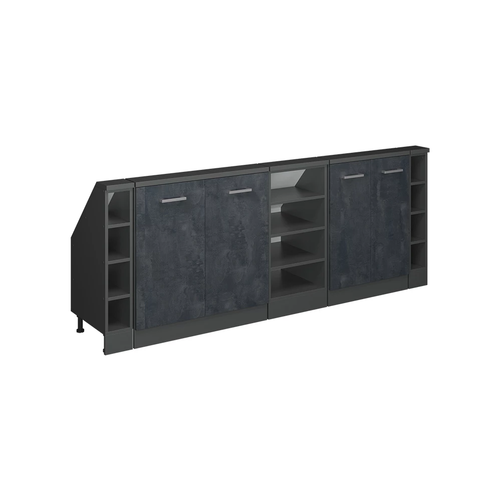 Dachschrägenschrank-Set in Schwarz Beton/Anthrazit auf weißem Hintergrund